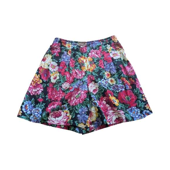 🍁Vintage High-Waisted Floral Shorts | Bold Colorful Garden Print Size M/L - Picture 2 of 4